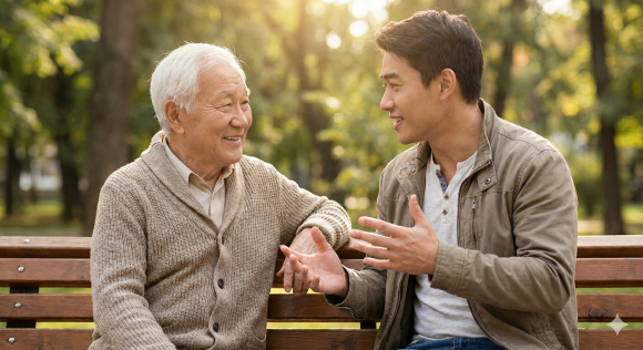 질문하는 노년, 가르치려 들지 않는 어른 [사진 제공 Gemini AI 생성. 재판매 및 DB 금지]