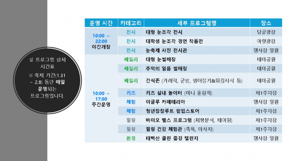 상설 프로그램 목록 [사진 제공 태백시. 재판매 및 DB 금지]