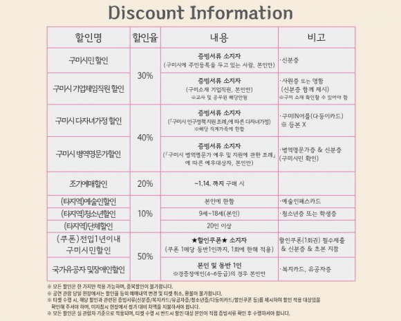 할인 혜택 안내 [사진 제공 구미시 문화예술회관. 재판매 및 DB 금지]